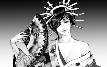 Картинка рисованное -+ +аниме веер кимоно гейша арт аниме