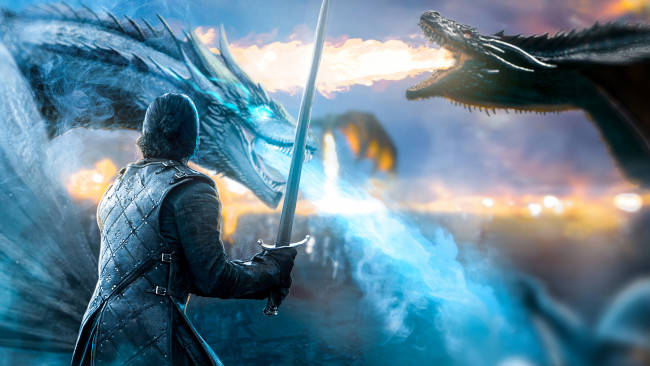 Обои картинки фото рисованное, кино, game, of, thrones, jon, snow, dragon