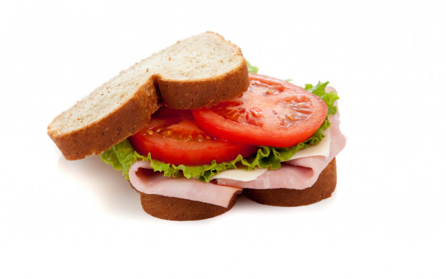 Обои картинки фото еда, бутерброды,  гамбургеры,  канапе, сэндвич, ветчина, хлеб, зеленый, салат, помидоры