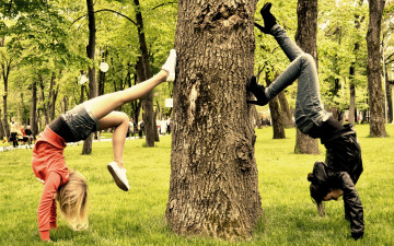 обоя _Unsort -НЕ ВЫБИРАТЬ  , девушки, , не, выбирать, дерево, акробатика