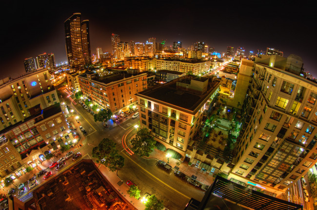 Обои картинки фото города, огни, ночного, ночной, город, здания, san diego, california