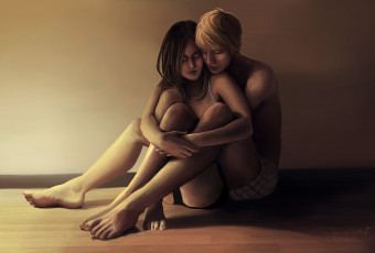 Картинка рисованные люди девушка сидят пол комфорт любовь обнимает парень