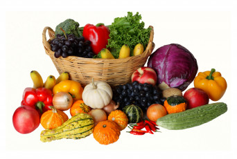обоя еда, фрукты, овощи, вместе, капуста, перец, помидоры, томаты