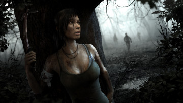 Картинка видео игры tomb raider 2013 арт дождь погоня lara croft лес