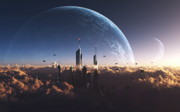 Картинка фэнтези иные миры времена будущее планеты облака космос