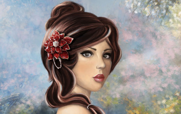 Картинка рисованные люди взгляд губы макияж лицо украшения цветок прическа