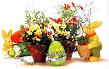 Картинка праздничные пасха вазоны цветы игрушки писанка