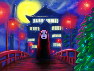 Картинка аниме *unknown+ другое арт фонари мост луна унесённые дух призраками купальня