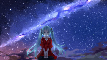 Картинка vocaloid аниме небо ночь слезы вокалоид девушка hatsune miku yutara арт звезды облака