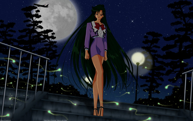 Обои картинки фото bishoujo senshi sailor moon, аниме, sailor moon, девушка, лестница, фонарь, ночь, костюм