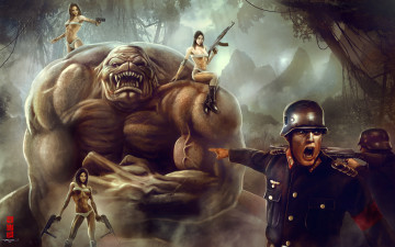 Картинка фэнтези красавицы+и+чудовища солдат оружие немец мир девушки монстр лес иной