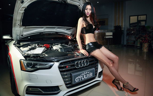 Обои картинки фото автомобили, -авто с девушками, фон, взгляд, девушка, азиатка, автомобиль
