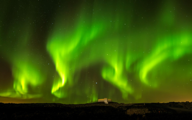 Обои картинки фото природа, северное сияние, ночь, небо, северное, сияние, iceland, blue, lagoon