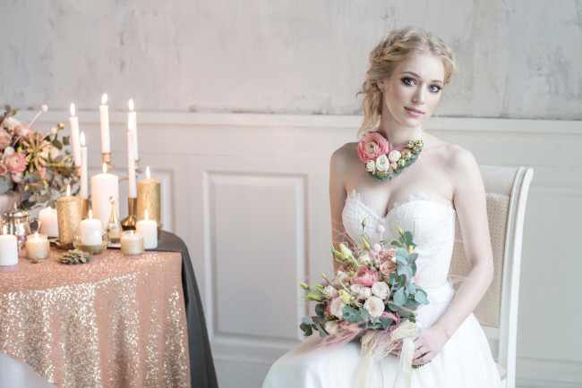 Обои картинки фото девушки, -unsort , блондинки, блондинка, цветы, свадьба