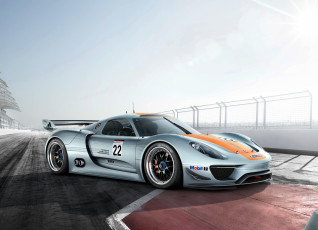 обоя автомобили, porsche, 918, spyder, rsr, порше, трасса, серебристый