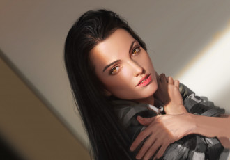 Картинка рисованное люди волосы арт руки девушка взгляд