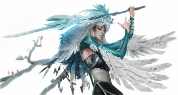Картинка фэнтези девушки оружие профиль девушка перья