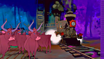 Картинка календари кино +мультфильмы корова рельсы поезд