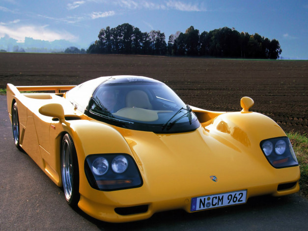 Обои картинки фото автомобили, porsche, желтый, порше, dauer, 962, le, mans, поле