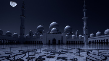обоя города, - мечети,  медресе, луна, ночь, мечеть