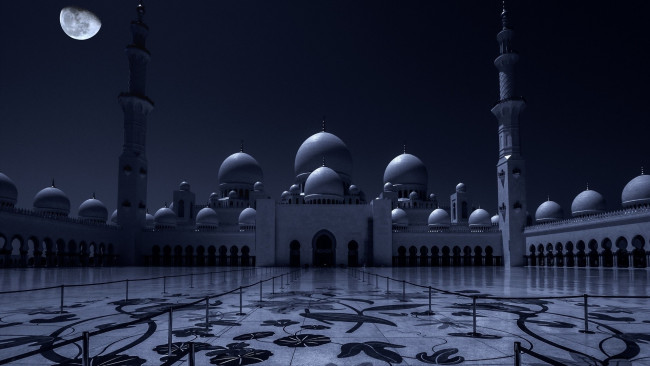 Обои картинки фото города, - мечети,  медресе, луна, ночь, мечеть