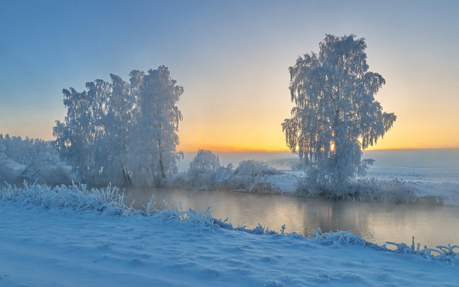 Обои картинки фото природа, зима, река, снег
