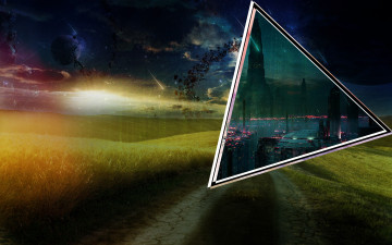 Картинка фэнтези иные+миры +иные+времена треугольник город поля космос