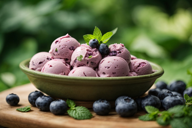 Обои картинки фото 3д, 3д графика, еда-, food, ягоды, мороженое, мята, черника