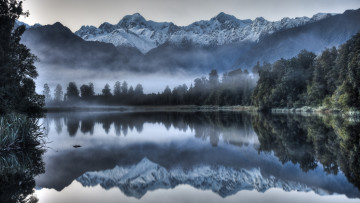 Картинка природа реки озера деревья туман вода