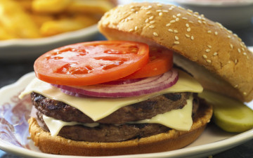 Картинка еда бутерброды гамбургеры канапе булочка помидоры лук котлета сыр томаты