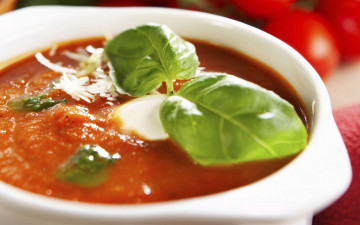 обоя еда, первые, блюда, томатный, суп, базилик