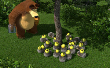 Картинка мультфильмы маша медведь ежи яблока