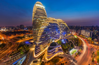 Картинка города пекин+ китай огни вечер soho здания пекин город кнр