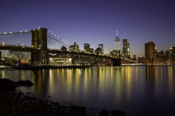 Картинка manhattan города нью-йорк+ сша мост пролив ночь