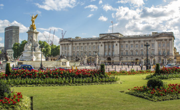 обоя buckingham palace, города, лондон , великобритания, газон, площадь, дворец