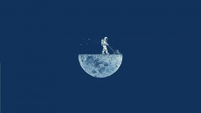 Обои картинки фото минимализм, рисованное, космонавт, луна