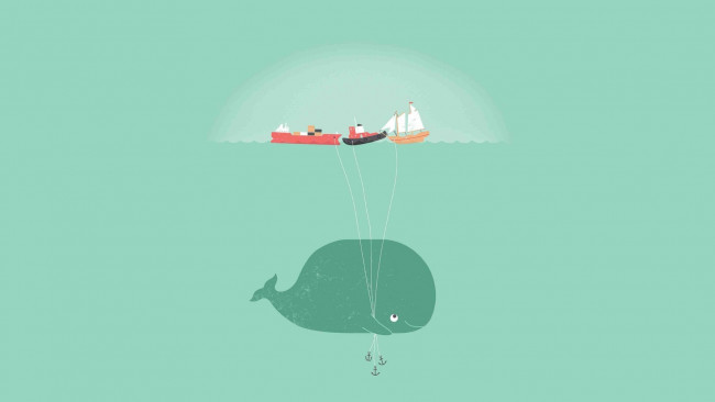 Обои картинки фото минимализм, рисованное, море, корабли, кит