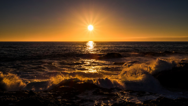 Обои картинки фото природа, восходы, закаты, горизонт, океан, солнце