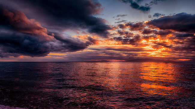 Обои картинки фото природа, восходы, закаты, зарево, тучи, океан
