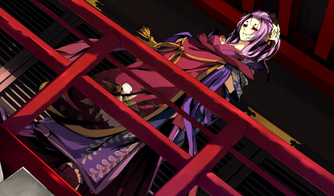 Обои картинки фото аниме, kajiri kamui kagura, g, yuusuke, украшение, храм, кимоно, девушка, дом, цветок, tenma, momiji