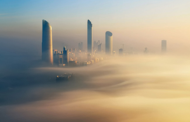 Обои картинки фото города, дубай , оаэ, золотой, утро, dubai, туман, дубай, город