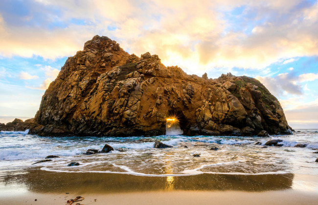Обои картинки фото природа, побережье, свет, арка, скала, океан