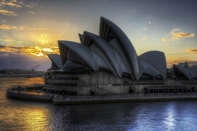 Обои картинки фото sydney opera house, города, сидней , австралия, опера, залив, сумерки