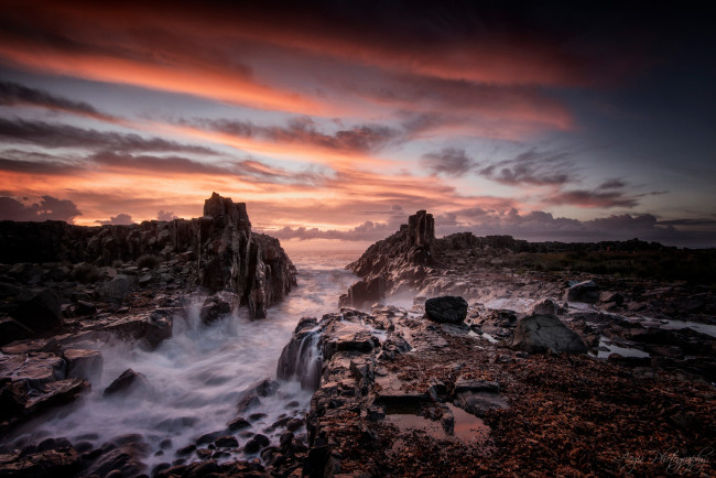 Обои картинки фото природа, побережье, скалы, берег, утро, бомбо, новый, южный, уэльс, австралия, потоки, море