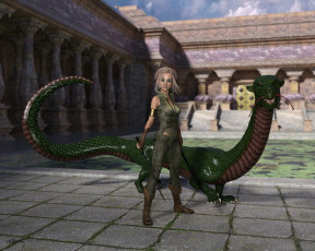 Картинка 3д+графика фантазия+ fantasy дракон фон взгляд девушка