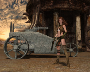 Картинка 3д+графика фантазия+ fantasy оружие фон взгляд девушка