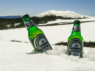 обоя бренды, heineken, снег, пиво