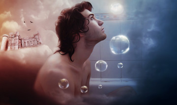Картинка рисованное люди фон мужчина пузырь ванная