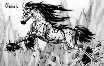 Картинка рисованное животные камни лошадь скалы единорог