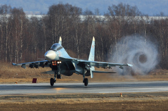 Картинка авиация боевые+самолёты ввс россии су-30см аэродром взлет истребитель